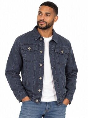 Indigo Star Trucker Jacket S Navy Sherpa Lined Cotton Denim Men's